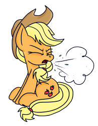 Size: 2760x3544 | Tagged: safe, artist:anyponedrawn, applejack, earth pony, pony, cute, hat, nostril flare, simple background, sitting, sneeze cloud, sneeze spray, sneezing, spray, transparent background