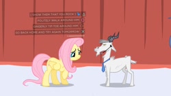 Size: 1200x675 | Tagged: safe, edit, edited screencap, editor:sponandi, screencap, fluttershy, goat, pegasus, pony, putting your hoof down, detroit: become human, flutterbitch