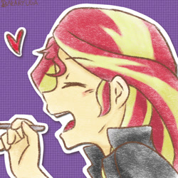 Size: 720x720 | Tagged: safe, artist:aka-ryuga, sunset shimmer, equestria girls, derpibooru, heart, juxtaposition, juxtaposition win, meme, meta, pixiv, solo, spoon