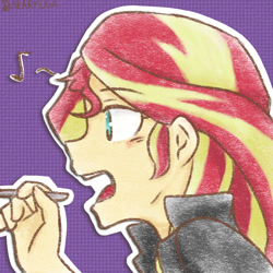 Size: 720x720 | Tagged: safe, artist:aka-ryuga, sunset shimmer, equestria girls, derpibooru, juxtaposition, meta, pixiv, solo, spoon