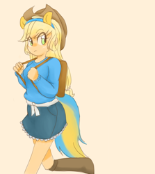 Size: 1340x1500 | Tagged: safe, artist:sagwamat, applejack, equestria girls, backpack, clothes, cute, jackabetes, pony ears, solo, wondercolts