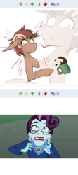 Size: 224x505 | Tagged: safe, derpibooru exclusive, principal abacus cinch, oc, equestria girls, friendship games, coffee, coffee mug, cringing, derpibooru, juxtaposition, juxtaposition win, looking up, meme, meta, mug