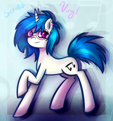 Size: 1719x1834 | Tagged: safe, artist:katedoof, dj pon-3, vinyl scratch, pony, unicorn, ear piercing, piercing, raised hoof, smiling, solo