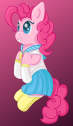 Size: 730x1248 | Tagged: safe, artist:cupcake1289, pinkie pie, pony, gradient background, pink background, sailor moon, simple background, solo