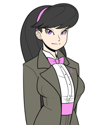 Size: 623x718 | Tagged: dead source, safe, artist:reiduran, octavia melody, human, bowtie, clothes, female, humanized, long hair, looking at you, simple background, smiling, solo, suit, white background