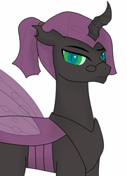 Size: 929x1280 | Tagged: safe, artist:jolliapplegirl, oc, oc only, oc:prince apis, changeling, changeling oc, glasses, looking at you, prince, purple changeling, simple background, solo, white background