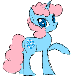 Size: 421x441 | Tagged: safe, artist:needsmoarg4, pony, unicorn, female, mare, raised hoof, simple background, smiling, snowcatcher, solo