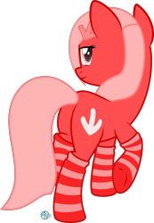 Size: 2026x2927 | Tagged: safe, artist:arifproject, oc, oc only, oc:downvote, pony, clothes, derpibooru, derpibooru ponified, hairclip, looking at you, meta, plot, ponified, raised hoof, raised leg, simple background, socks, solo, striped socks, transparent background, vector