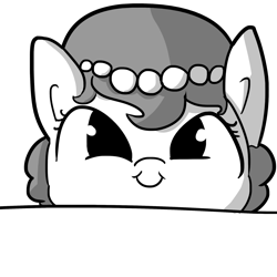 Size: 1280x1280 | Tagged: safe, artist:tjpones, oc, oc only, oc:brownie bun, horse wife, counter, cropped, cute, faic, monochrome, simple background, smiling, solo, soon, white background