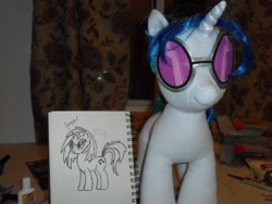 Size: 1024x768 | Tagged: safe, artist:newguy, dj pon-3, vinyl scratch, build-a-bear, irl, photo, plushie, sketch, solo