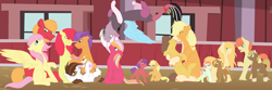 Size: 1024x341 | Tagged: safe, artist:mlp-zap-apple, apple bloom, applejack, big macintosh, caramel, fluttershy, tender taps, earth pony, hybrid, pegasus, pony, carajack, family, female, fluttermac, interspecies offspring, male, offspring, parent:apple bloom, parent:applejack, parent:big macintosh, parent:caramel, parent:cheerilee, parent:discord, parent:fluttershy, parent:tender taps, parents:carajack, parents:cheerimac, parents:discoshy, parents:fluttermac, parents:tenderbloom, shipping, straight, tenderbloom