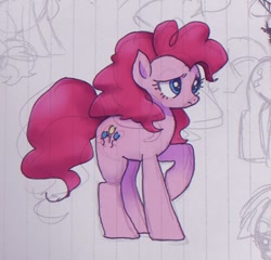 Size: 762x732 | Tagged: safe, artist:xp_r6, pinkie pie, earth pony, pony, female, frown, lined paper, mare, raised hoof, solo, traditional art