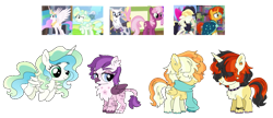 Size: 1281x553 | Tagged: safe, artist:unoriginai, cheerilee, natalya, princess celestia, songbird serenade, sunburst, vapor trail, oc, alicorn, griffon, hybrid, pony, my little pony: the movie, chest fluff, crack shipping, cute, magical lesbian spawn, offspring, parent:cheerilee, parent:princess celestia, parent:songbird serenade, parent:sunburst, parent:vapor trail, screencap reference, shipping, simple background, transparent background, twins