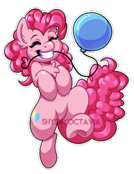 Size: 2851x3693 | Tagged: safe, artist:shyshyoctavia, pinkie pie, earth pony, pony, balloon, chest fluff, cute, diapinkes, eyes closed, female, grin, mare, simple background, smiling, solo, transparent background, watermark