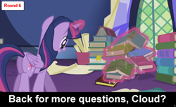 Size: 1600x973 | Tagged: safe, derpibooru import, twilight sparkle, twilight sparkle (alicorn), alicorn, pony, comic:celestia's servant interview, book, caption, cs captions, interview, levitation, magic, scroll, telekinesis, twilight's castle