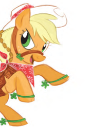 Size: 370x530 | Tagged: safe, artist:lauren faust, applejack, earth pony, pony, bridle, clothes, concept art, female, mare, rearing, simple background, solo, spurs, tack, white background