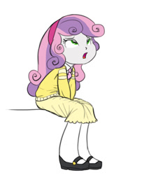 Size: 663x780 | Tagged: safe, artist:carnifex, sweetie belle, equestria girls, bored, clothes, mary janes, solo, sweater