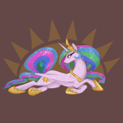 Size: 2048x2048 | Tagged: safe, artist:pfeffaroo, princess celestia, alicorn, pony, abstract background, female, jewelry, mare, profile, prone, reclining, regalia, solo