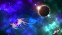 Size: 1300x730 | Tagged: safe, artist:thatzeig, derpibooru import, twilight sparkle, twilight sparkle (alicorn), alicorn, pony, nebula, newbie artist training grounds, planet, solo, space