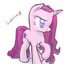 Size: 800x800 | Tagged: safe, artist:needsmoarg4, twinkleshine, pony, unicorn, female, frown, mare, raised hoof, solo