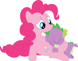 Size: 3582x2827 | Tagged: safe, artist:porygon2z, pinkie pie, spike, dragon, earth pony, pony, female, male, misleading thumbnail, pinkiespike, shipping, simple background, spikelove, straight, transparent background