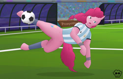 Size: 4265x2760 | Tagged: safe, artist:mighty-muffins, pinkie pie, pony, argentina, ball, bench, clothes, cutie mark, female, football, jersey, logo, soccer field, solo, sports, stadium, world cup, wrist tape