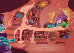 Size: 10000x7170 | Tagged: safe, artist:daringdashie, absurd resolution, background, bed, bedroom, book, bookshelf, golden oaks library, library, no pony