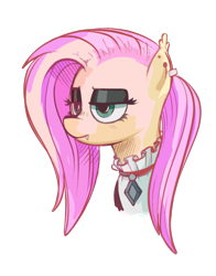 Size: 704x900 | Tagged: safe, artist:hamanaki, fluttershy, pegasus, pony, fake it 'til you make it, clothes, fangs, female, fluttergoth, lidded eyes, mare, simple background, solo, transparent background