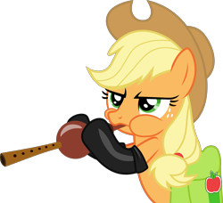 Size: 5653x5154 | Tagged: safe, artist:frownfactory, applejack, earth pony, pony, somepony to watch over me, .svg available, absurd resolution, clothes, female, fireproof boots, flute, gloves, mare, musical instrument, saddle bag, simple background, solo, svg, transparent background, vector