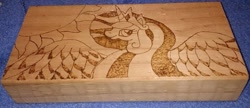 Size: 875x378 | Tagged: safe, artist:dawn-designs-art, artist:sapphire-burns-art, princess celestia, alicorn, pony, photo, pyrography, traditional art, wood