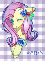 Size: 1440x1920 | Tagged: safe, artist:pupil, fluttershy, pegasus, pony, female, looking at you, mare, one eye closed, solo, wink