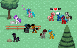 Size: 1890x1173 | Tagged: safe, artist:mandash1996, oc, oc:chiprodash, oc:downvote, oc:rivin scratch, oc:snowy knight, oc:watiethebatpony, pony, chipwatie, derpibooru, derpibooru ponified, dowy, meta, ponified, pony town, rock