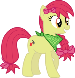 Size: 900x939 | Tagged: safe, artist:kraysee, apple bloom, earth pony, pony, adult, bandana, bow, braid, female, mare, older, older apple bloom, raised hoof, simple background, smiling, solo, tail bow, transparent background, vector