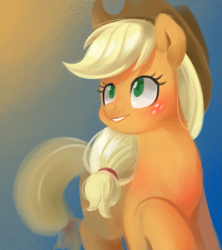 Size: 1155x1300 | Tagged: safe, artist:renokim, applejack, earth pony, pony, cowboy hat, female, freckles, hat, mare, smiling, solo, stetson