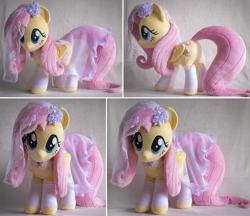Size: 2613x2253 | Tagged: safe, artist:buttercupbabyppg, fluttershy, pegasus, pony, clothes, cute, dress, female, folded wings, head tilt, irl, lacy underwear, looking at you, mare, panties, photo, plushie, shyabetes, smiling, solo, standing, underwear, wedding dress, wedding veil, white underwear, wings