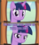 Size: 500x562 | Tagged: safe, derpibooru import, edit, edited screencap, screencap, twilight sparkle, twilight sparkle (alicorn), alicorn, pony, the times they are a changeling, getting real tired of your shit, glare, image macro, looking at you, meme, vulgar