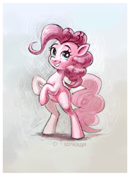 Size: 840x1140 | Tagged: safe, artist:dzmaylon, pinkie pie, earth pony, pony, female, looking at you, mare, rearing, smiling, solo, three quarter view