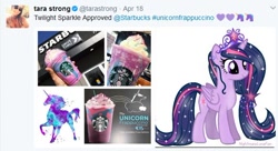 Size: 582x317 | Tagged: safe, twilight sparkle, twilight sparkle (alicorn), alicorn, pony, meta, starbucks, starry mane, tara strong, twitter, unicorn frappuccino