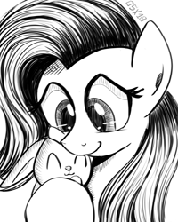 Size: 1200x1500 | Tagged: safe, artist:dsana, angel bunny, fluttershy, pegasus, pony, rabbit, duo, eyes closed, female, hug, ink drawing, inktober, mare, monochrome, simple background, sketch, smiling, traditional art, white background