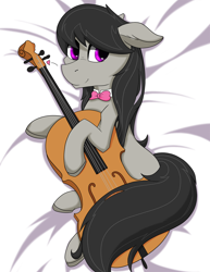 Size: 2890x3740 | Tagged: safe, artist:lula-moonarts, octavia melody, earth pony, pony, bowtie, cello, female, floppy ears, mare, musical instrument, smiling, solo