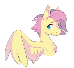 Size: 540x500 | Tagged: safe, artist:horsepaws, fluttershy, pegasus, pony, alternate hairstyle, bust, commission, female, fluffy, mare, one wing out, open mouth, simple background, solo, white background