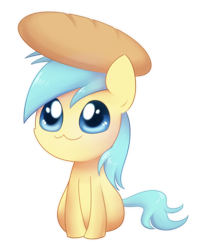 Size: 800x1000 | Tagged: safe, artist:solar-slash, sunshower raindrops, pegasus, pony, bread, chibi, cute, female, mare, simple background, sitting, smiling, solo, transparent background