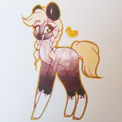 Size: 1024x1024 | Tagged: safe, artist:dimpleducky, applejack, earth pony, pony, adoptable, alternate design, braid, female, heart eyes, mare, redesign, solo, traditional art, watermark, wingding eyes