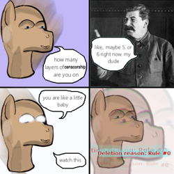 Size: 500x500 | Tagged: safe, artist:meme mare, pony, censorship, chromatic aberration, comic, derpibooru, hilarious in hindsight, josef stalin, meme, meme man, meta, op is a cuck, op is trying to start shit, succ