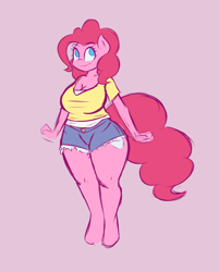 Size: 1856x2312 | Tagged: safe, artist:funble, pinkie pie, anthro, unguligrade anthro, breasts, clothes, daisy dukes, female, pinkie pies, shorts, solo, thick