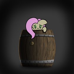 Size: 1000x1000 | Tagged: safe, artist:lamb, fluttershy, pegasus, pony, barrel, cute, hiding, no pupils, shyabetes, solo