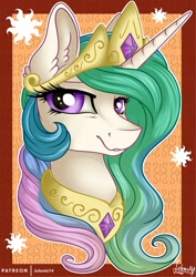 Size: 1600x2263 | Tagged: safe, artist:julunis14, princess celestia, alicorn, pony, bust, crown, ear fluff, female, jewelry, looking at you, mare, peytral, portrait, regalia, smiling, solo