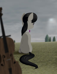 Size: 850x1100 | Tagged: safe, artist:styroponyworks, octavia melody, earth pony, pony, cello, female, mare, musical instrument, rear view, sitting, solo