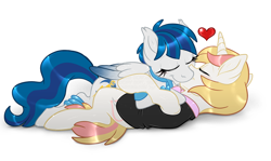 Size: 1024x609 | Tagged: safe, artist:shalonesk, oc, oc only, oc:crystal wishes, oc:silent dame, oc:silent knight, female, heart, kissing, male, nuzzling, oc x oc, offspring, offspring shipping, parent:jet set, parent:upper crust, parents:upperset, rule 63, shipping, silentwishes, simple background, straight, white background