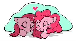 Size: 1024x561 | Tagged: safe, artist:asg, pinkie pie, earth pony, pony, blanket, female, heart, mare, self paradox, self ponidox, simple background, sleeping, white background